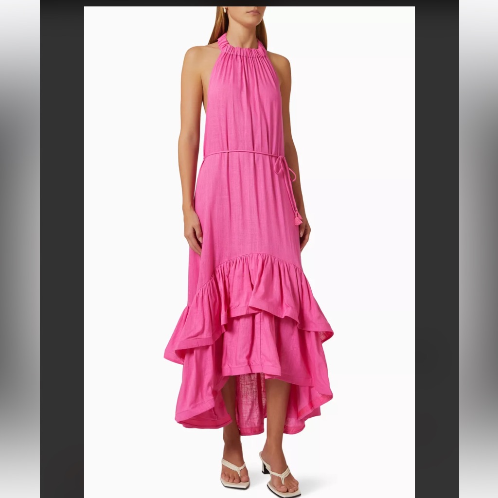 Elliatt Exuma Pink Ruffled Tiered Halter Neck Maxi Dress Size Medium New